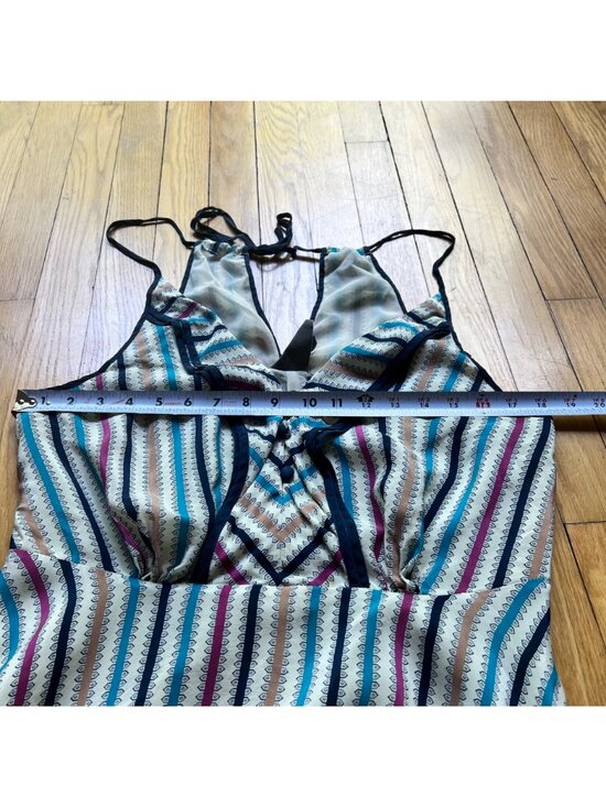 Anthropologie Girls From Savoy Size 14 Cream Striped Gull Wing Silk Sun Dress - Picture 11 of 16